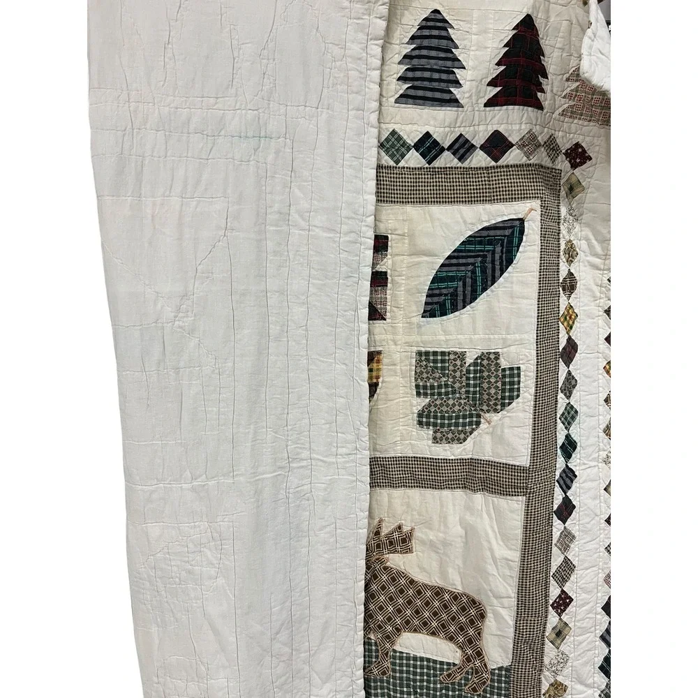 Hand Stitched Cabin Moose Quilt Wall Hanging Topper Primitive Lodge 56x48